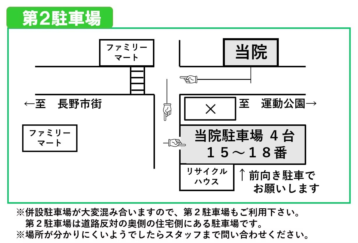 なかごえ接骨院の第2駐車場（15〜18番）の位置を示した案内図